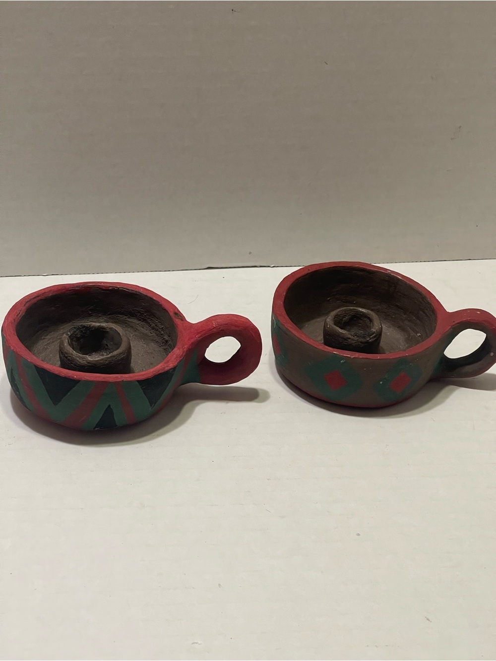 Native Handcrafted Clay finger loop Cnadlestick Holders